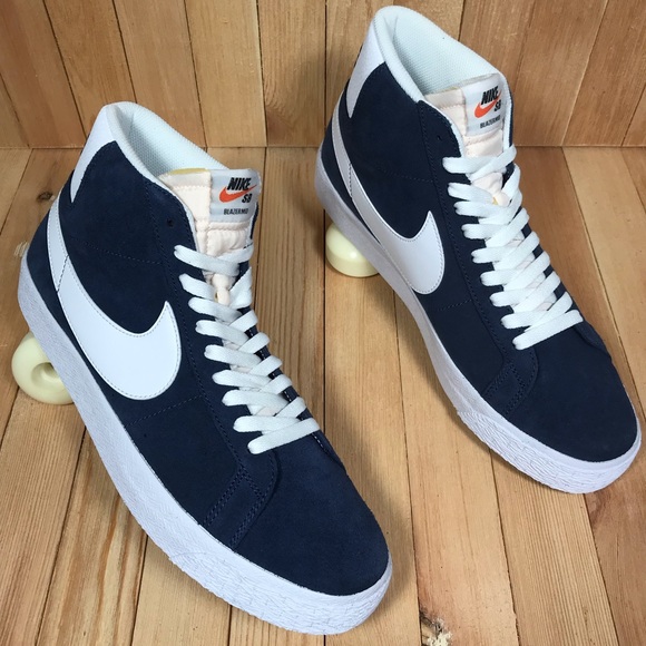 Nike SB Zoom Blazer Mid Navy Blue White Red Shoes - Picture 2 of 5